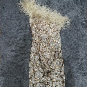 Akira Sparkly One Shoulder Feather Dress
